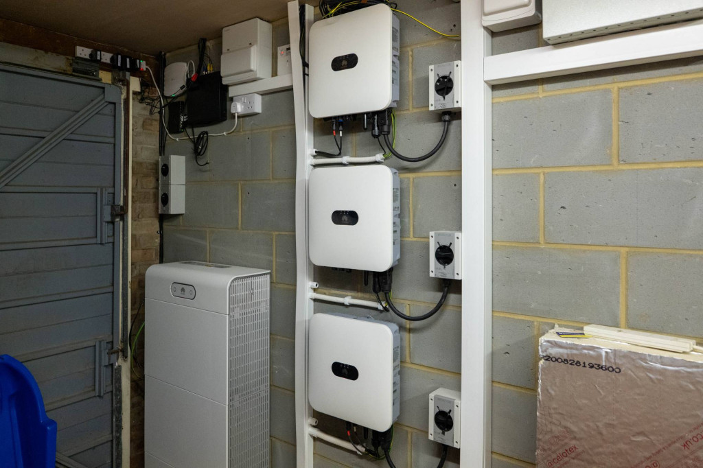 Solar PV inverters and equipment installed in a garage