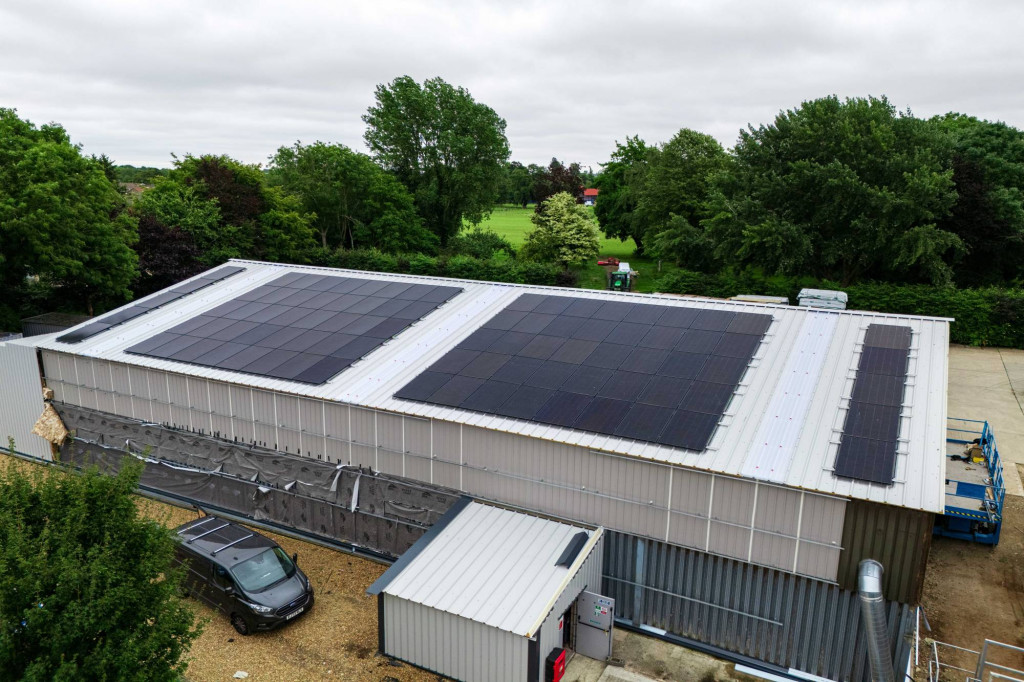 Solar panels on the clad roof of the Millworks Timber building