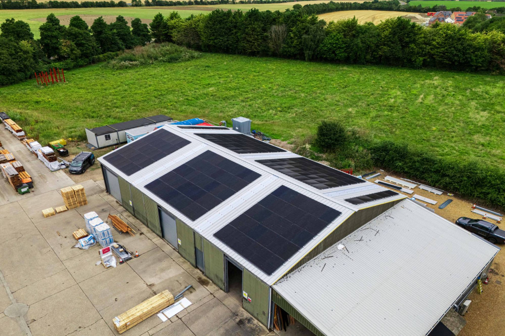 Aerial view of rooftop solar on the Millworks Timber warehouse