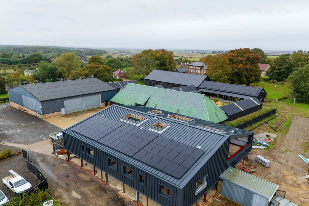 Solar panels on a barn roof at Sandon Manor
